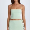 Oh Polly Night Out^Ruched Cut-Out Mini Skirt in Green