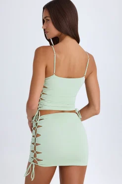 Oh Polly Night Out^Ruched Cut-Out Mini Skirt in Green