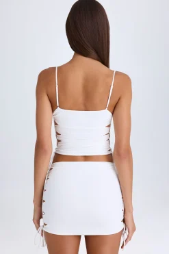 Oh Polly Night Out^Ruched Cut-Out Mini Skirt in White