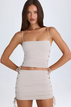 Oh Polly Night Out^Ruched Cut-Out Mini Skirt in Taupe