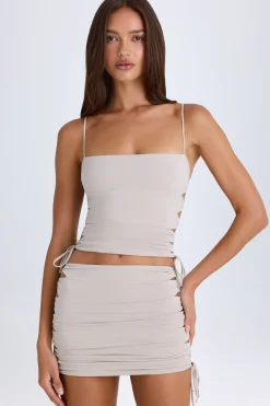 Oh Polly Night Out^Ruched Cut-Out Mini Skirt in Taupe