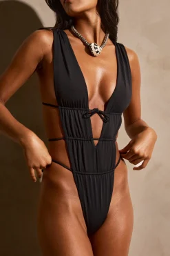 Oh Polly Swimsuits^Ruched Cut-Out Swimsuit in Black