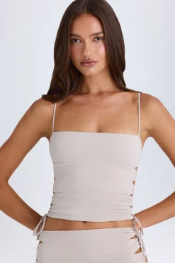 Oh Polly Co-Ords | Tops^Ruched Cut-Out Top in Taupe