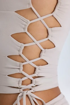 Oh Polly Co-Ords | Tops^Ruched Cut-Out Top in Taupe