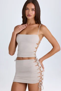 Oh Polly Co-Ords | Tops^Ruched Cut-Out Top in Taupe