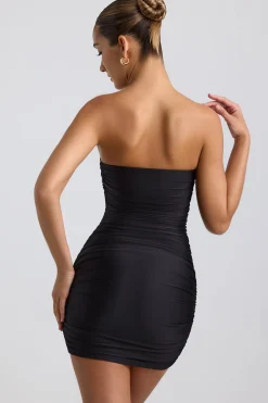 Oh Polly Night Out^Ruched Hardware Detail Strapless Mini Dress in Black