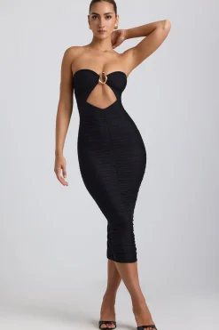 Oh Polly Night Out | Mesh Dresses^Ruched Hardware Detail Strapless Midaxi Dress in Black