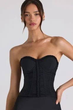 Oh Polly Co-Ords | Tops^Ruched Lace-Up Strapless Corset Top in Black