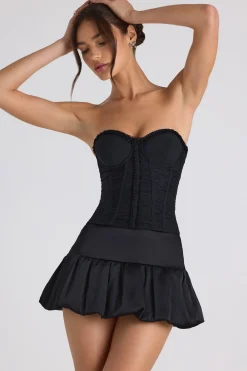 Oh Polly Co-Ords | Tops^Ruched Lace-Up Strapless Corset Top in Black