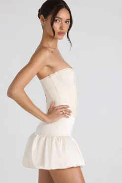 Oh Polly Tops | Bride To Be^Ruched Lace-Up Strapless Corset Top in Ivory