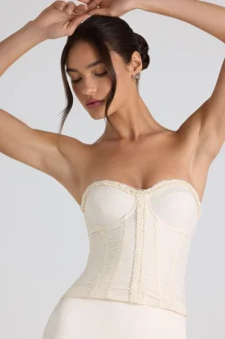Oh Polly Tops | Bride To Be^Ruched Lace-Up Strapless Corset Top in Ivory