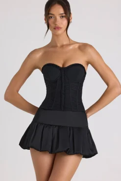 Oh Polly Co-Ords | Tops^Ruched Lace-Up Strapless Corset Top in Black