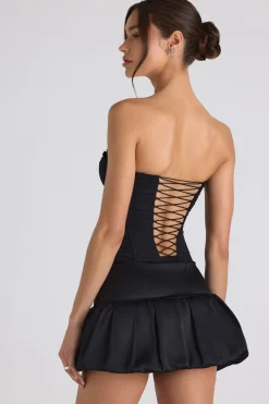 Oh Polly Co-Ords | Tops^Ruched Lace-Up Strapless Corset Top in Black