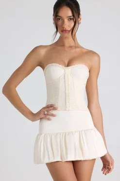 Oh Polly Tops | Bride To Be^Ruched Lace-Up Strapless Corset Top in Ivory