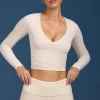 Oh Polly Knitwear | Tops^Ruched Long-Sleeve Crop Top in Cream