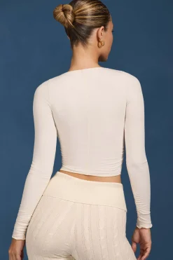 Oh Polly Knitwear | Tops^Ruched Long-Sleeve Crop Top in Cream