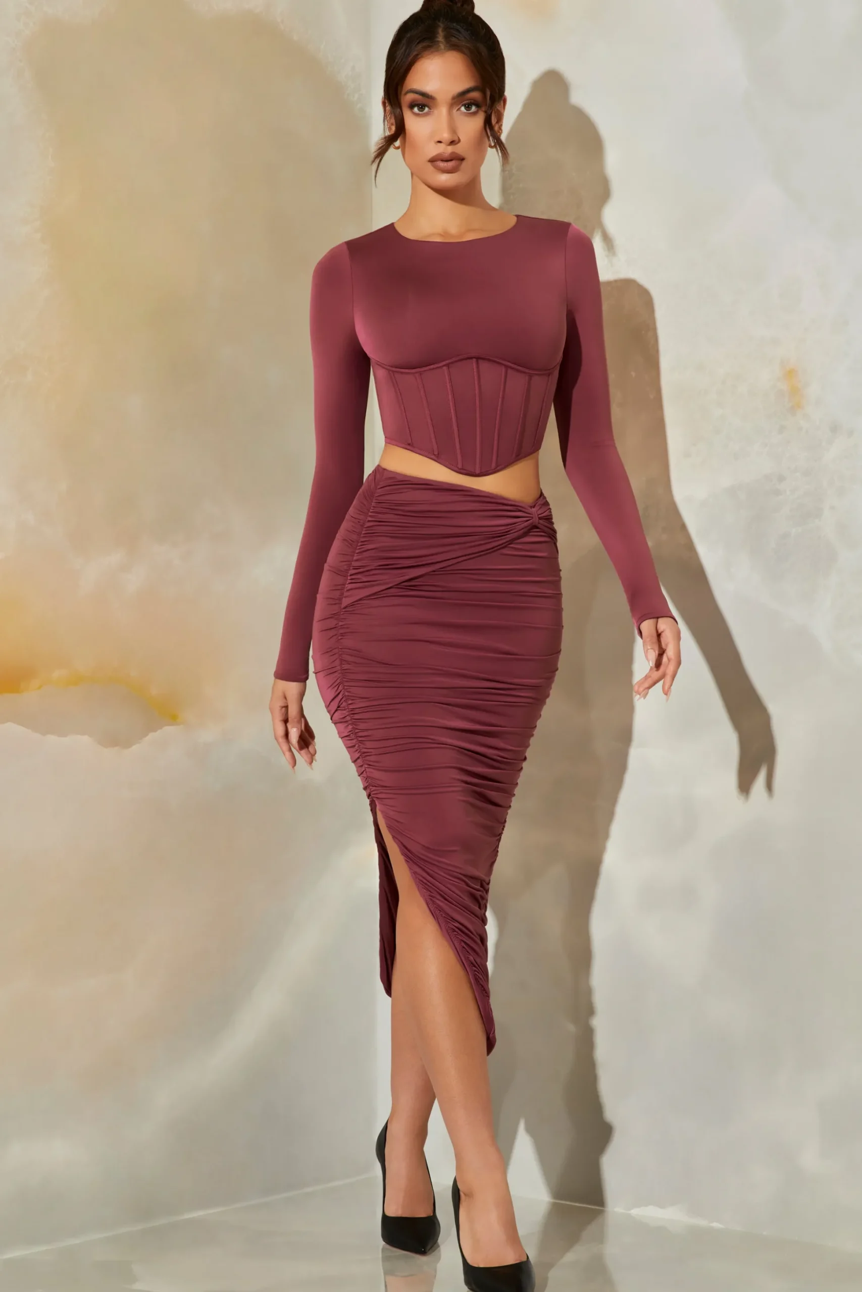 Oh Polly Women'S Clothing Sale - $65 And Under | Women'S Clothing Sale - $40 And Under^Ruched Maxi Skirt in Dark Mauve DarkMauve