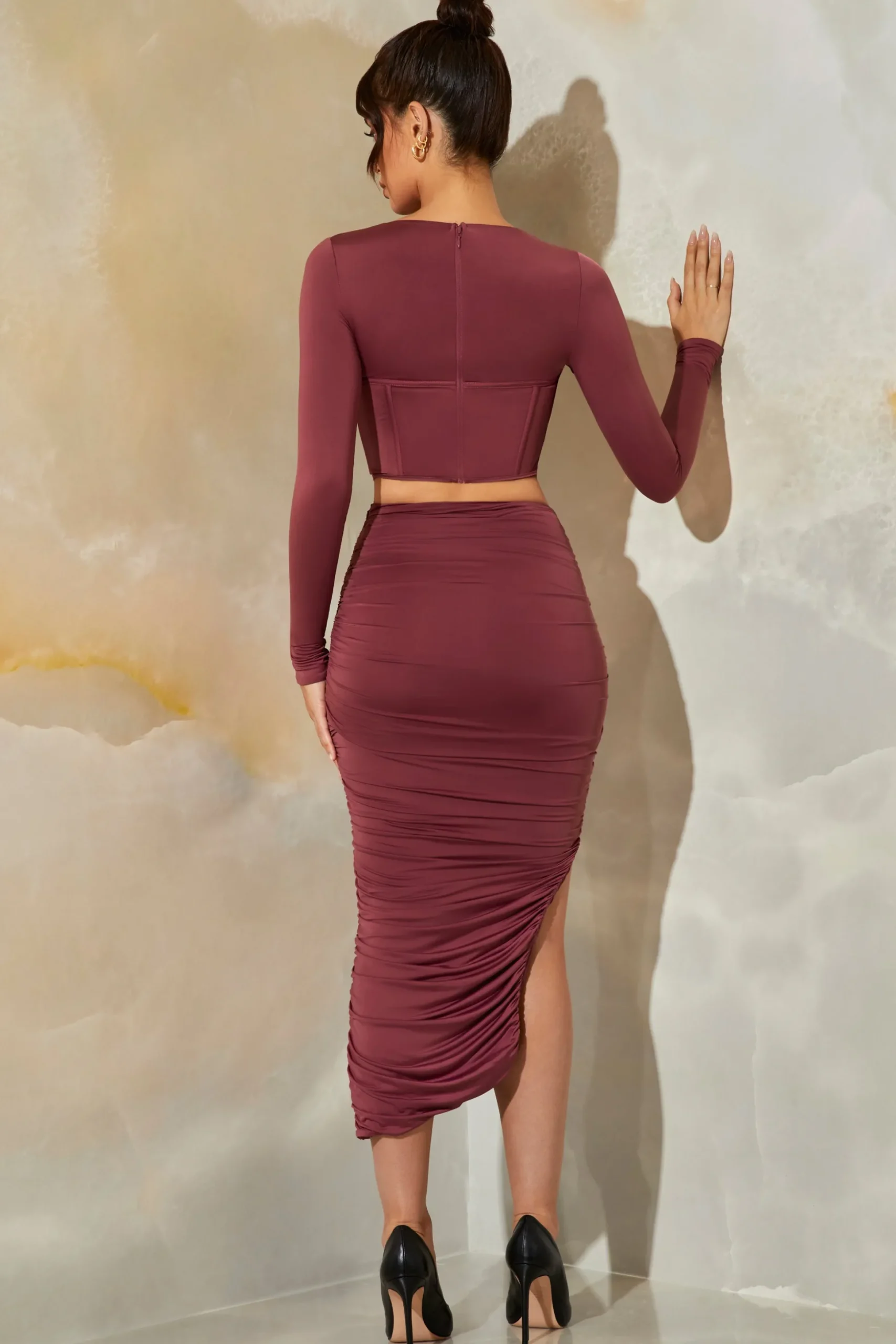 Oh Polly Women'S Clothing Sale - $65 And Under | Women'S Clothing Sale - $40 And Under^Ruched Maxi Skirt in Dark Mauve DarkMauve