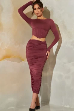 Oh Polly Women'S Clothing Sale - $65 And Under | Women'S Clothing Sale - $40 And Under^Ruched Maxi Skirt in Dark Mauve DarkMauve
