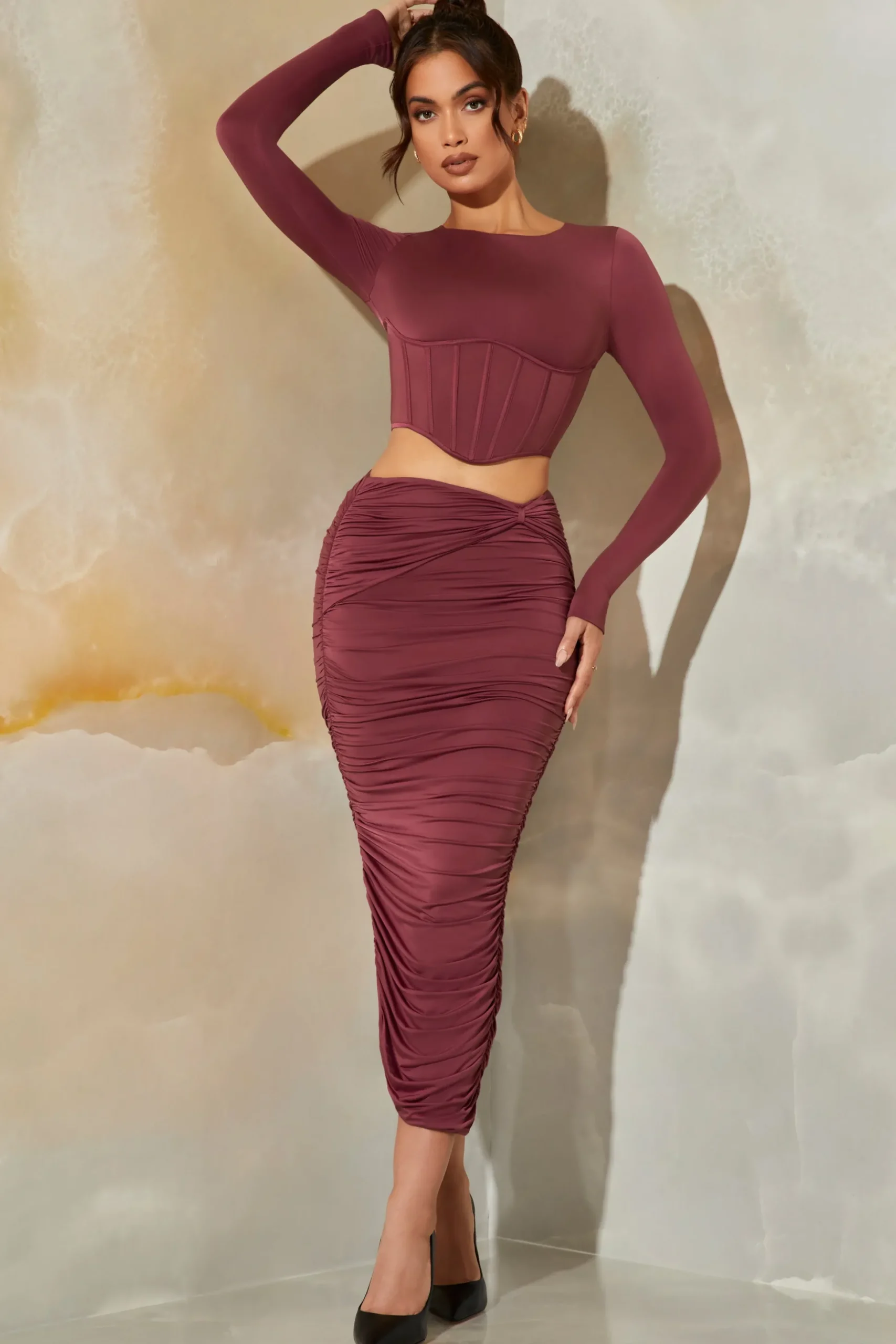Oh Polly Women'S Clothing Sale - $65 And Under | Women'S Clothing Sale - $40 And Under^Ruched Maxi Skirt in Dark Mauve DarkMauve