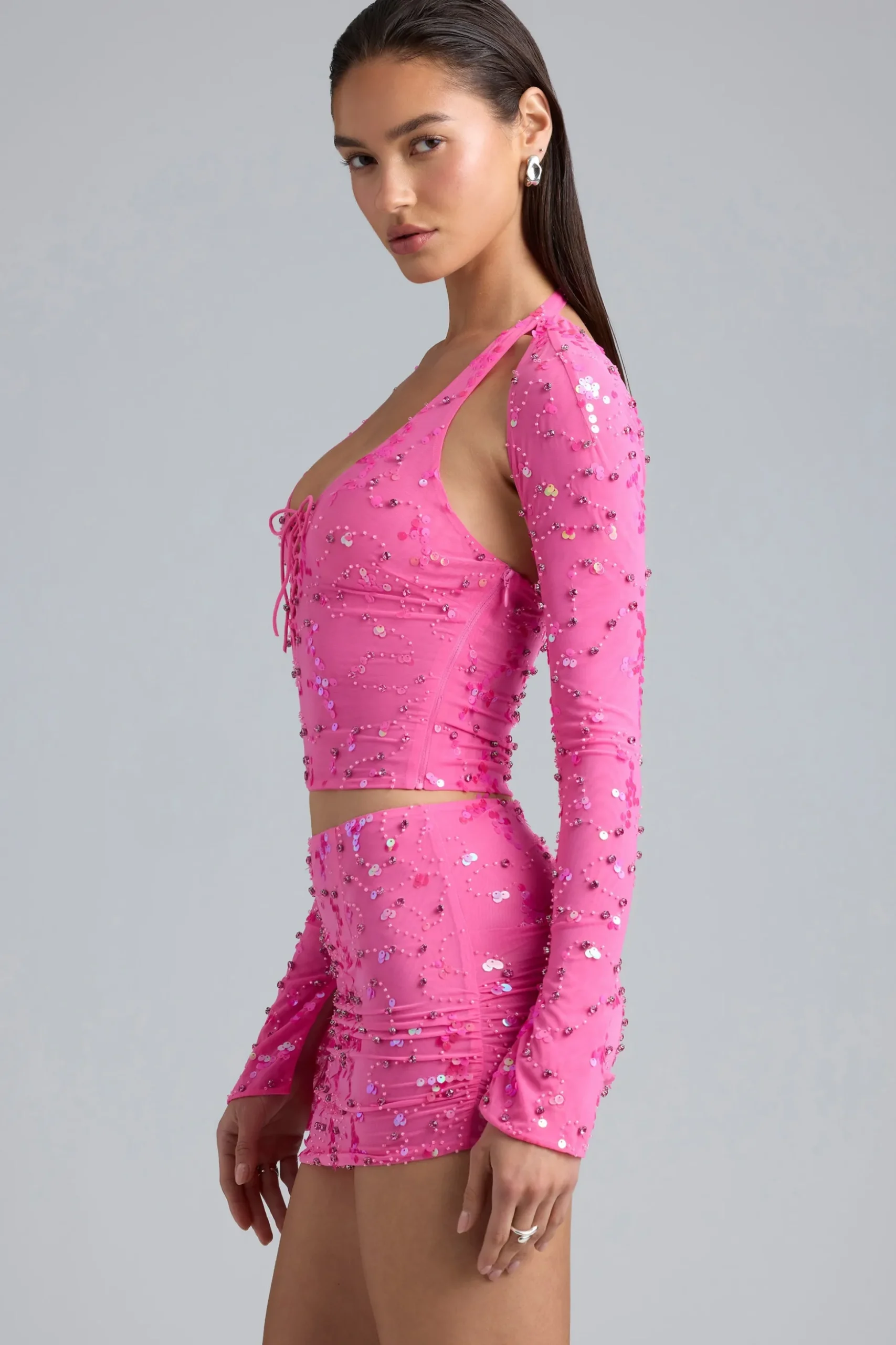 Oh Polly Women'S Clothing Sale - $65 And Under^Ruched Mid-Rise Micro Mini Skirt in Bubblegum Pink BubblegumPink