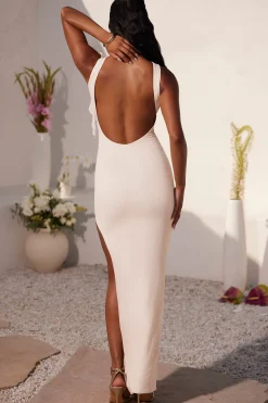 Oh Polly Bride To Be | Mesh Dresses^Ruched Open Back Ruffle Evening Gown in Ivory