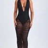 Oh Polly Night Out | Mesh Dresses^Ruched Plunge Midaxi Dress in Black