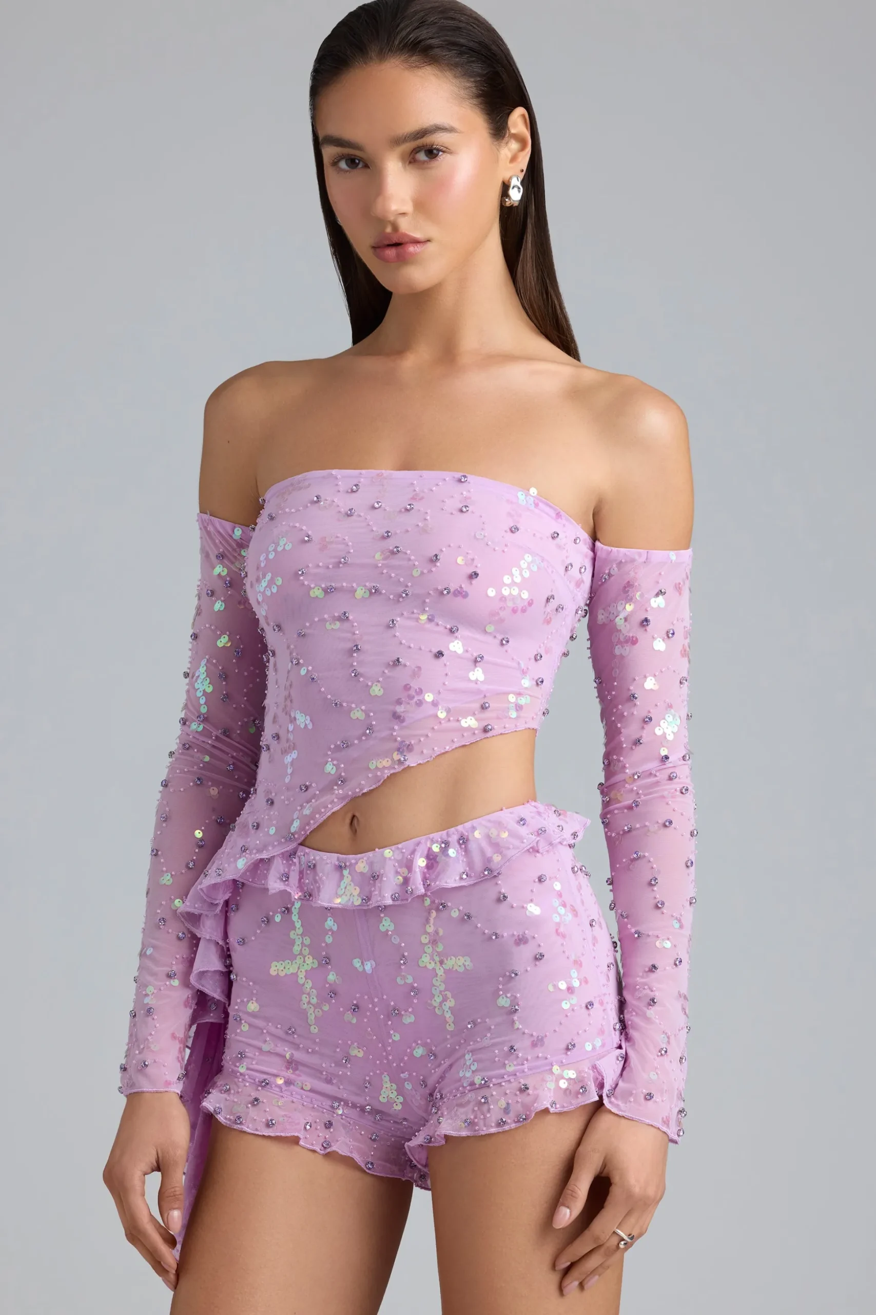 Oh Polly Women'S Clothing Sale - $65 And Under | Women'S Clothing Sale - $40 And Under^Ruched Ruffle Asymmetric Top in Violet Pink VioletPink