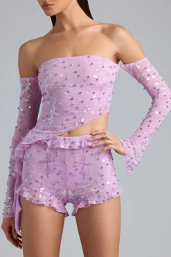 Oh Polly Women'S Clothing Sale - $65 And Under | Women'S Clothing Sale - $40 And Under^Ruched Ruffle Asymmetric Top in Violet Pink VioletPink