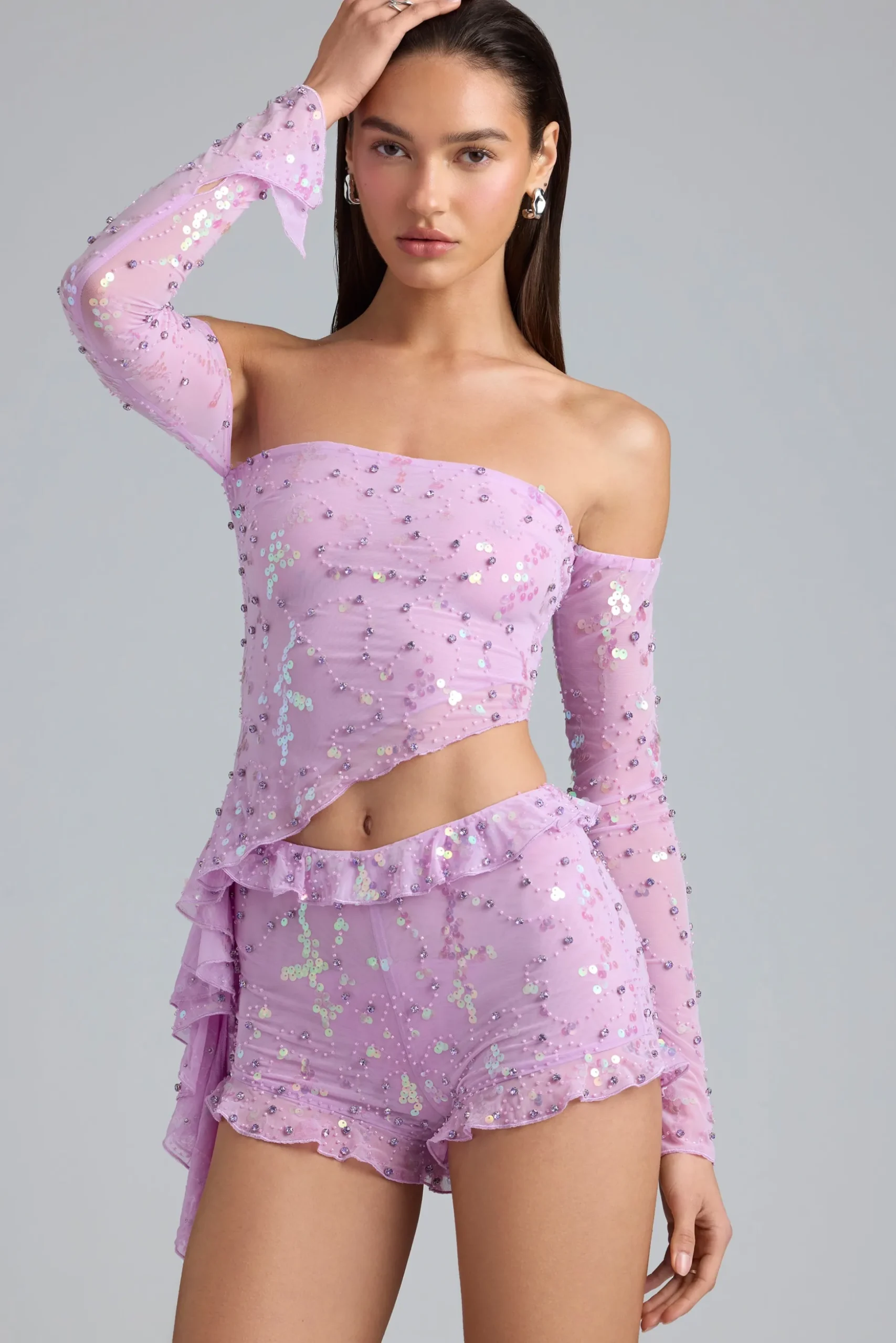 Oh Polly Women'S Clothing Sale - $65 And Under | Women'S Clothing Sale - $40 And Under^Ruched Ruffle Asymmetric Top in Violet Pink VioletPink