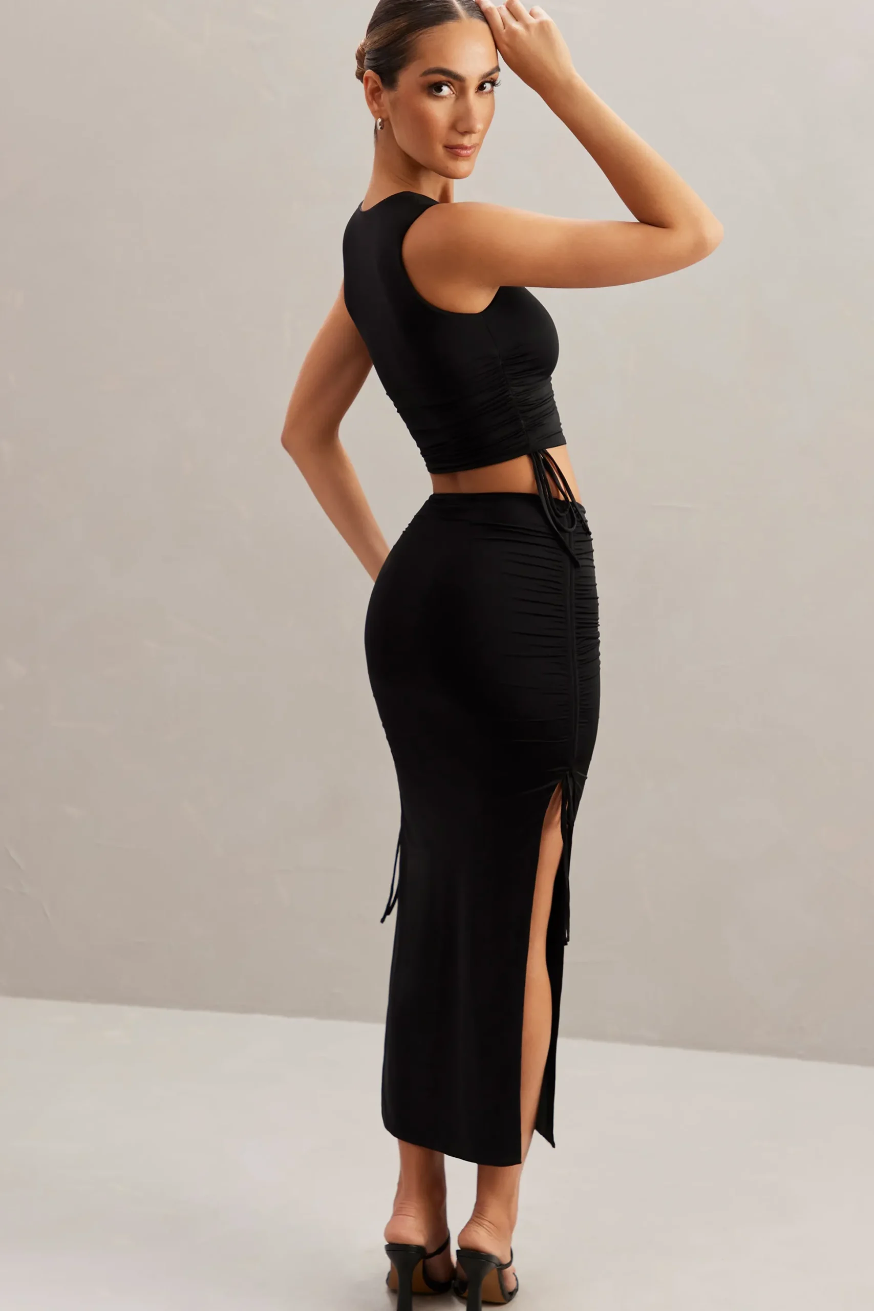 Oh Polly Co-Ords | Tops^Ruched Tank Top in Black
