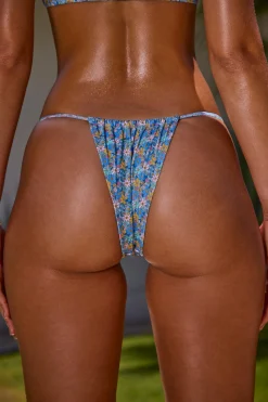 Oh Polly Women'S Clothing Sale - $65 And Under | Women'S Clothing Sale - $40 And Under^Ruched Tie Side Bikini Bottom in Blue Floral Print BlueFloralPrint