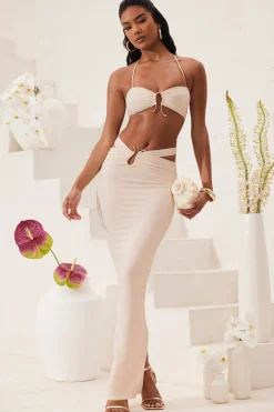 Oh Polly Co-Ords | Skirts & Skorts^Ruched Waist Hardware Detail Maxi Skirt in Ivory