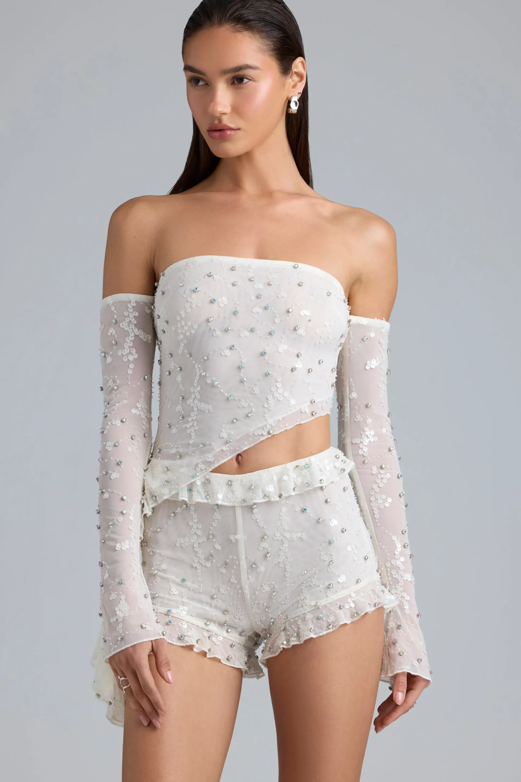 Oh Polly Women'S Clothing Sale - $65 And Under^Ruffle Mid-Rise Hot Pant Shorts in Ivory