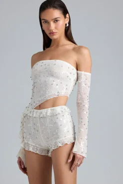 Oh Polly Women'S Clothing Sale - $65 And Under^Ruffle Mid-Rise Hot Pant Shorts in Ivory