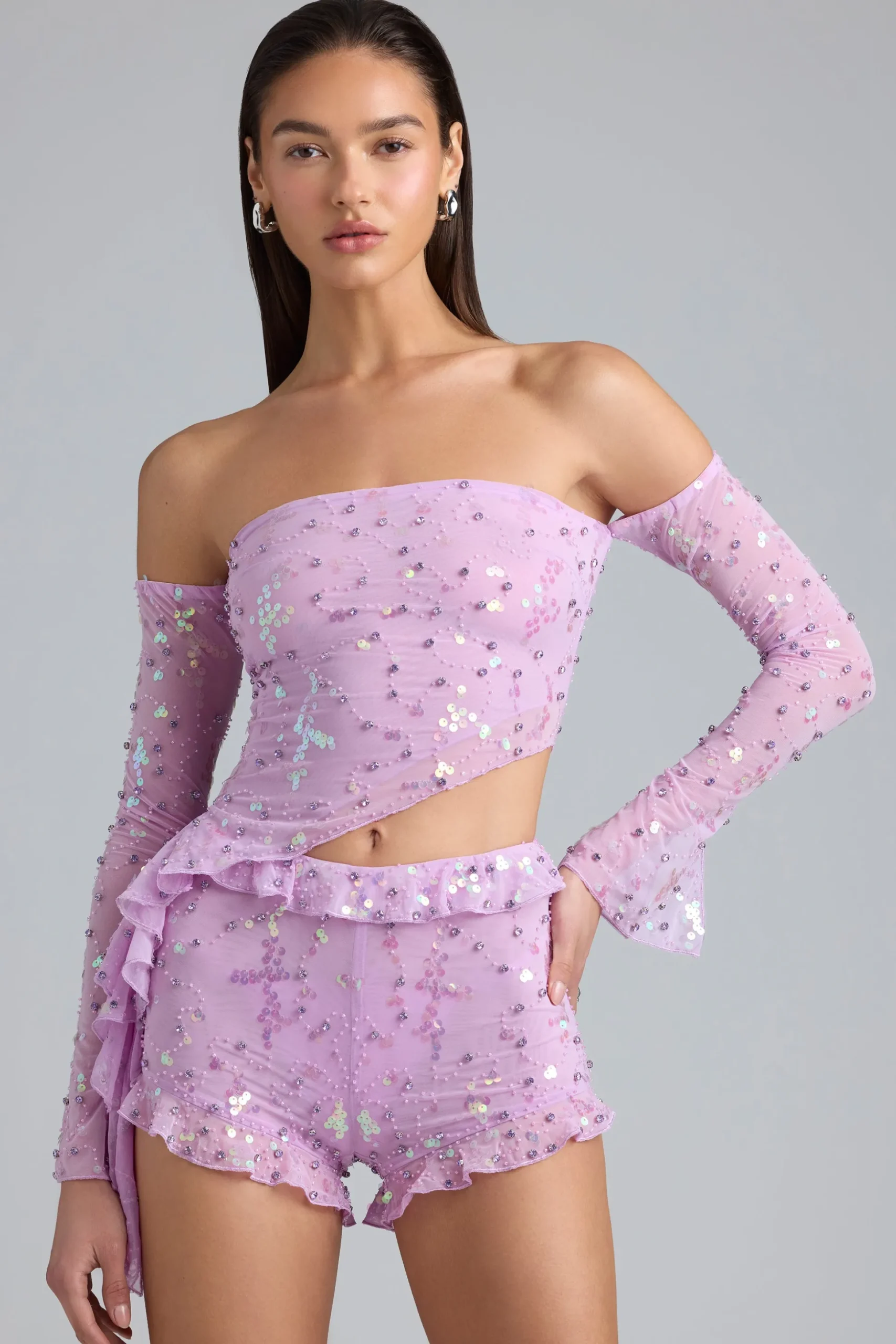 Oh Polly Women'S Clothing Sale - $65 And Under | Women'S Clothing Sale - $40 And Under^Ruffle Mid-Rise Hot Pant Shorts in Violet Pink VioletPink