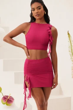 Oh Polly Women'S Clothing Sale - $65 And Under | Women'S Clothing Sale - $40 And Under^Ruffle Split Mini Skirt in Fuchsia