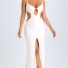 Oh Polly Mesh Dresses^Ruffle-Appliqué Cut-Out Maxi Dress in White