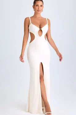 Oh Polly Mesh Dresses^Ruffle-Appliqué Cut-Out Maxi Dress in White