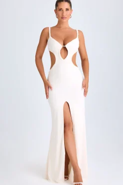 Oh Polly Mesh Dresses^Ruffle-Appliqué Cut-Out Maxi Dress in White