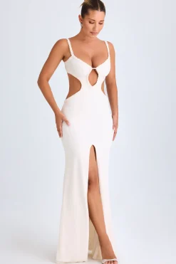 Oh Polly Mesh Dresses^Ruffle-Appliqué Cut-Out Maxi Dress in White