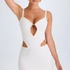Oh Polly Mesh Dresses^Ruffle-Appliqué Cut-Out Mini Dress in White