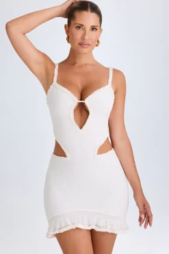 Oh Polly Mesh Dresses^Ruffle-Appliqué Cut-Out Mini Dress in White