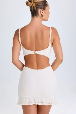 Oh Polly Mesh Dresses^Ruffle-Appliqué Cut-Out Mini Dress in White