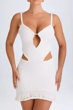 Oh Polly Mesh Dresses^Ruffle-Appliqué Cut-Out Mini Dress in White