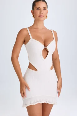 Oh Polly Mesh Dresses^Ruffle-Appliqué Cut-Out Mini Dress in White