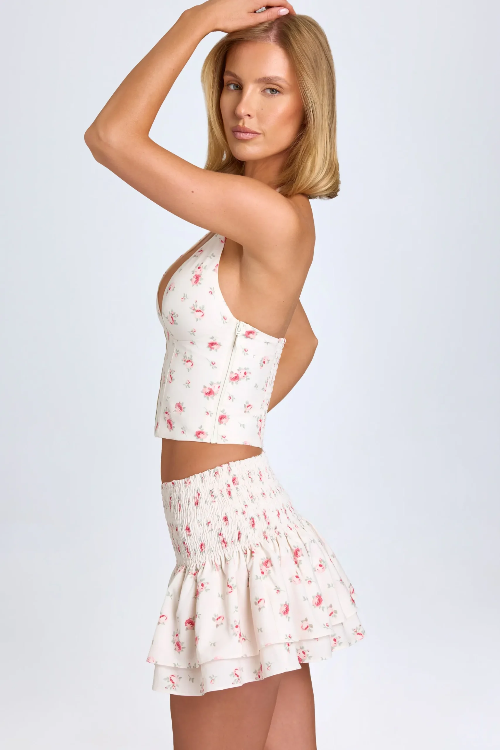 Oh Polly Skirts & Skorts | Co-Ords^Ruffled Shirred Low-Rise Micro Mini Skirt in Small Rose Print SmallRosePrint