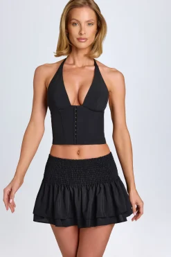 Oh Polly Skirts & Skorts | Co-Ords^Ruffled Shirred Low-Rise Micro Mini Skirt in Black