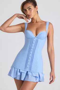 Oh Polly Georgette And Chiffon^Ruffle-Trim Button-Detail Corset Mini Dress in Sky Blue SkyBlue