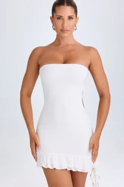 Oh Polly Night Out^Ruffle-Trim Cut-Out Bandeau Mini Dress in White